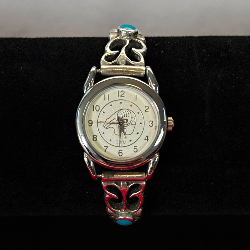 Vintage Native American Style Tino Watch & Sterling Silver & Turquoise Band
